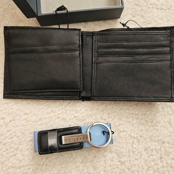 NIB! Kenneth Cole Black Leather Wallet & Key Fob/Chain - Picture 2 of 3